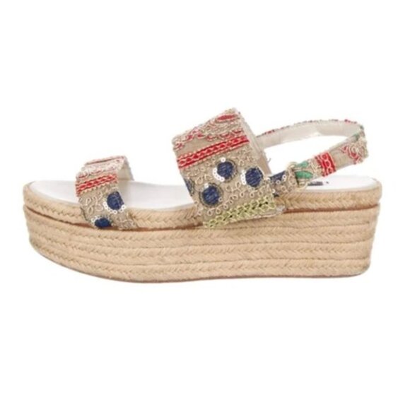 ALICE + OLIVIA Anastasia Sequin Embroidered Jute Platform Sandal - Size 38 / 7.5 - Picture 2 of 7
